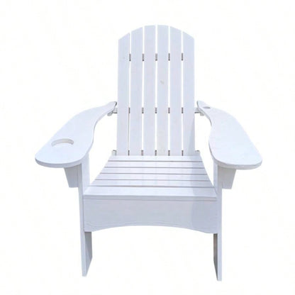 Outdoor or indoor Wood Adirondack chair with an hole to hold on arm, white