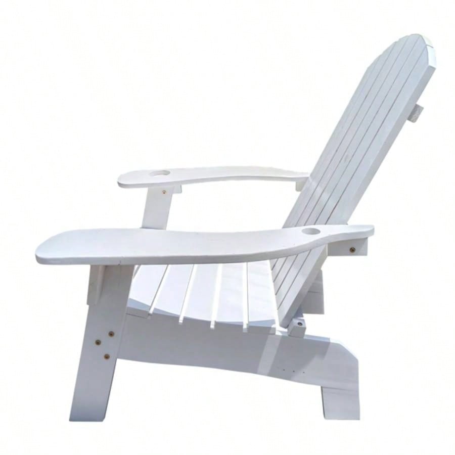 Outdoor or indoor Wood Adirondack chair with an hole to hold on arm, white