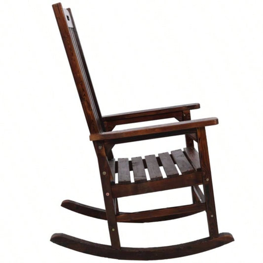 Wooden Oversized Porch Rocker Chair With Wide and Tall Backrest, High Back Smooth Rocking Chairs Outdoor Indoor, brown color