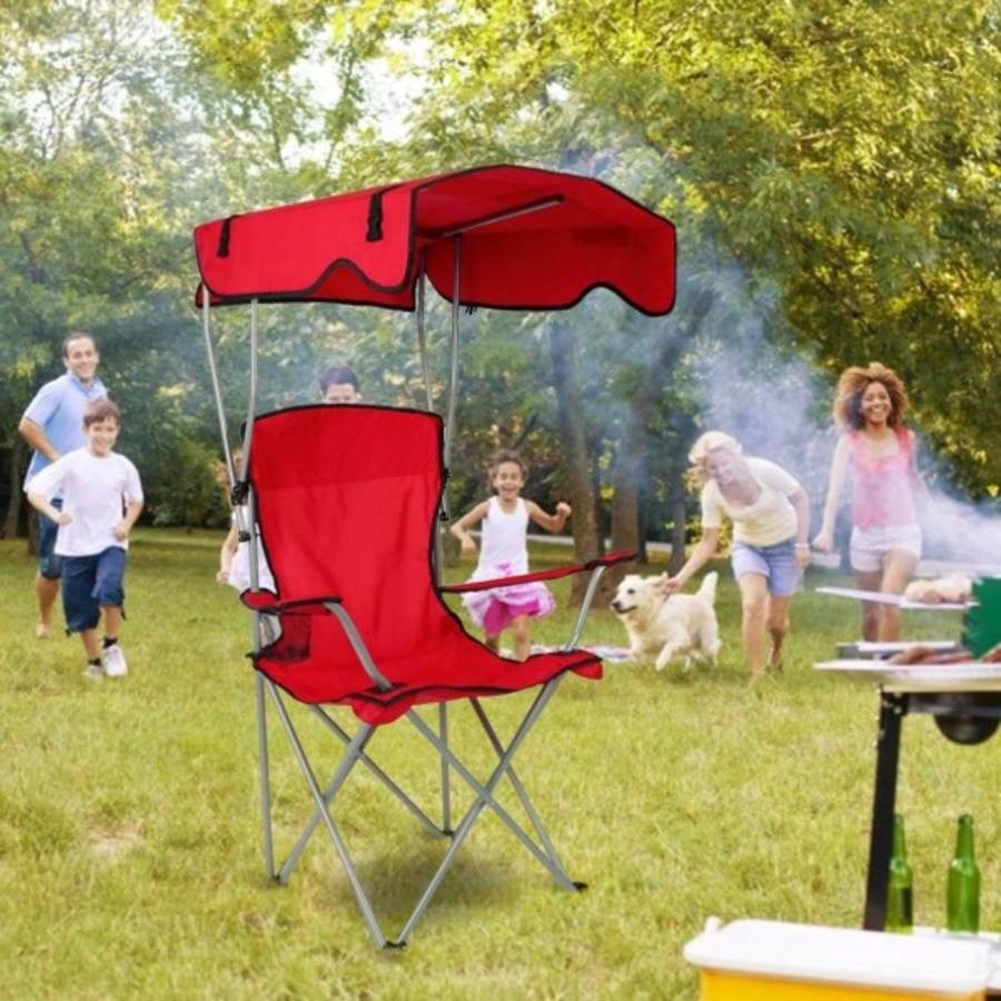 Foldable Beach Canopy Chair Camping Lawn Canopy Chair 330LBS Load Folding/ Cup Holder Beach Poolside Travel Picnic