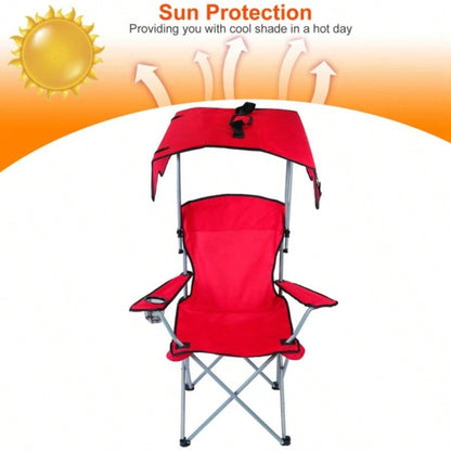 Foldable Beach Canopy Chair Camping Lawn Canopy Chair 330LBS Load Folding/ Cup Holder Beach Poolside Travel Picnic