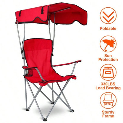 Foldable Beach Canopy Chair Camping Lawn Canopy Chair 330LBS Load Folding/ Cup Holder Beach Poolside Travel Picnic