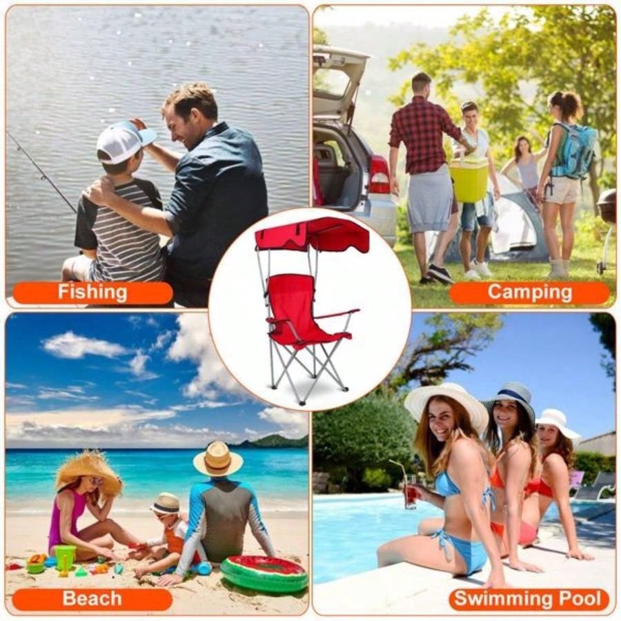 Foldable Beach Canopy Chair Camping Lawn Canopy Chair 330LBS Load Folding/ Cup Holder Beach Poolside Travel Picnic