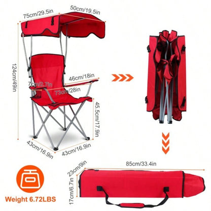 Foldable Beach Canopy Chair Camping Lawn Canopy Chair 330LBS Load Folding/ Cup Holder Beach Poolside Travel Picnic