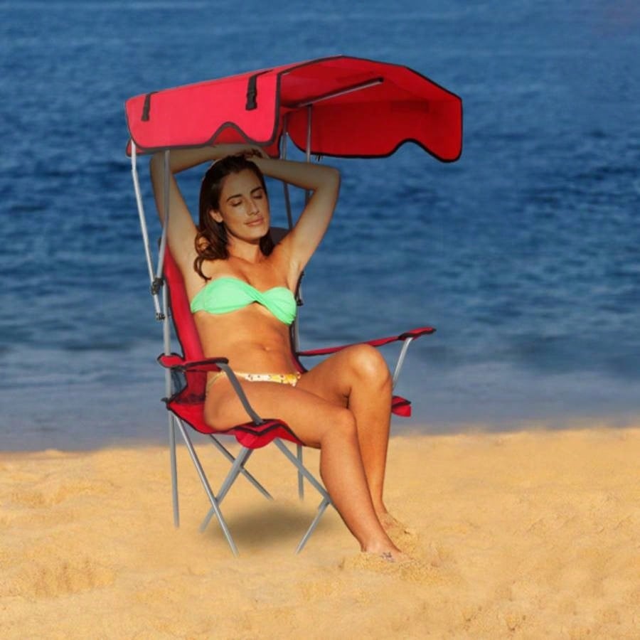 Foldable Beach Canopy Chair Camping Lawn Canopy Chair 330LBS Load Folding/ Cup Holder Beach Poolside Travel Picnic