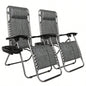 Zero Chair Pack 2, Outdoor Lounge Patio Chairs with Pillow and Utility Tray Adjustable Folding Recliner Deck, Patio, Beach, Yard, Gray
