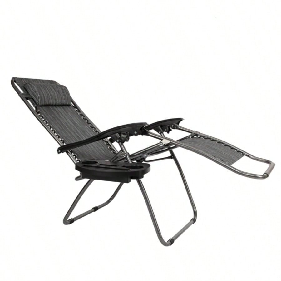Zero Chair Pack 2, Outdoor Lounge Patio Chairs with Pillow and Utility Tray Adjustable Folding Recliner Deck, Patio, Beach, Yard, Gray