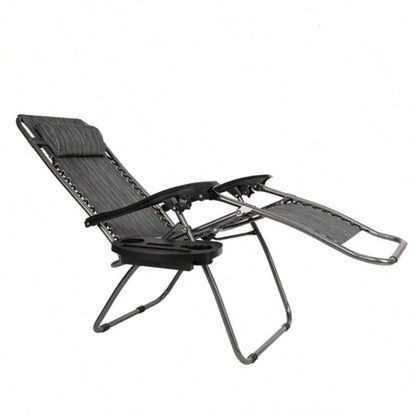 Zero Chair Pack 2, Outdoor Lounge Patio Chairs with Pillow and Utility Tray Adjustable Folding Recliner Deck, Patio, Beach, Yard, Gray