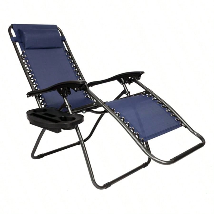 Zero Chair Pack 2, Outdoor Lounge Patio Chairs with Pillow and Utility Tray Adjustable Folding Recliner Deck, Patio, Beach, Yard, Blue