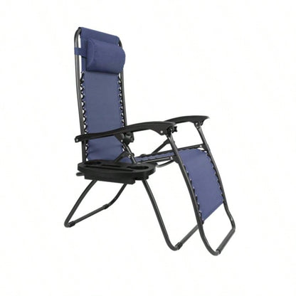 Zero Chair Pack 2, Outdoor Lounge Patio Chairs with Pillow and Utility Tray Adjustable Folding Recliner Deck, Patio, Beach, Yard, Blue