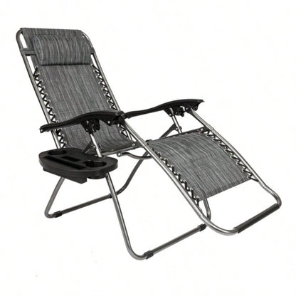 Zero Chair Pack 2, Outdoor Lounge Patio Chairs with Pillow and Utility Tray Adjustable Folding Recliner Deck, Patio, Beach, Yard, Gray