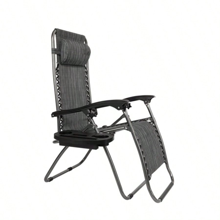 Zero Chair Pack 2, Outdoor Lounge Patio Chairs with Pillow and Utility Tray Adjustable Folding Recliner Deck, Patio, Beach, Yard, Gray