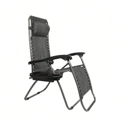 Zero Chair Pack 2, Outdoor Lounge Patio Chairs with Pillow and Utility Tray Adjustable Folding Recliner Deck, Patio, Beach, Yard, Gray