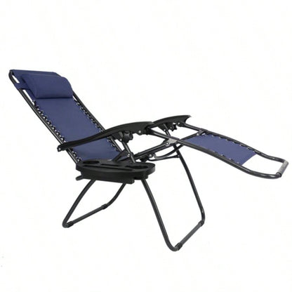 Zero Chair Pack 2, Outdoor Lounge Patio Chairs with Pillow and Utility Tray Adjustable Folding Recliner Deck, Patio, Beach, Yard, Blue