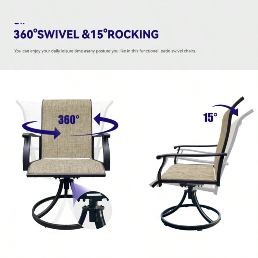 Swivel Dining Chairs Set of 2, Outdoor Swivel Breathable Patio Chairs Lawn Chairs Front Porch Backyard Deck