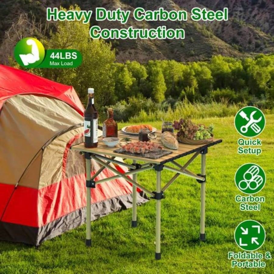 Folding Camping Table, Portable Upgraded Carbon Steel Table with Heavy Duty Carrying Bag, Lightweight Foldable Outdoor Camping Table, Table Picnic and Barbecue, Beach Patio, Table 2 - 3 People