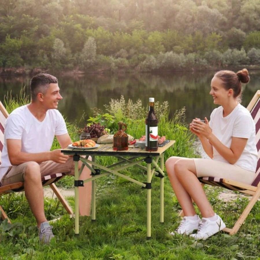 Folding Camping Table, Portable Upgraded Carbon Steel Table with Heavy Duty Carrying Bag, Lightweight Foldable Outdoor Camping Table, Table Picnic and Barbecue, Beach Patio, Table 2 - 3 People