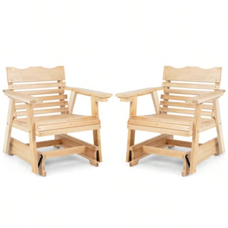 Outdoor Wood Rocking Chair with High Back and Widened Armrests