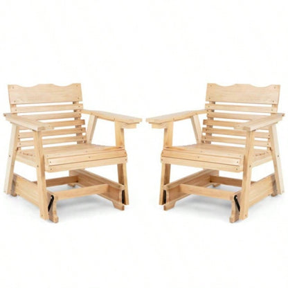 Outdoor Wood Rocking Chair with High Back and Widened Armrests