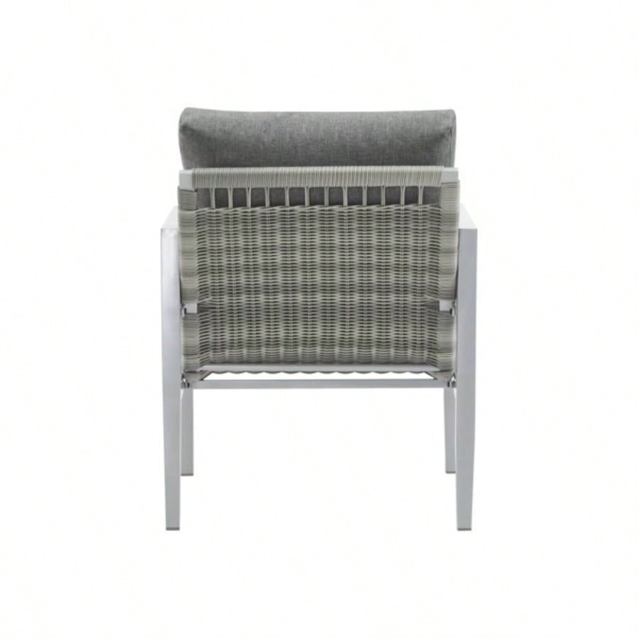 Silver Aluminum Lounge Chair with Sleek Rope Accents and Comfortable Cushions, Modern Outdoor and Indoor Spaces