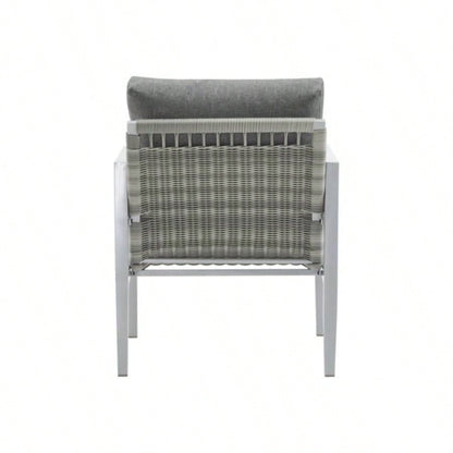 Silver Aluminum Lounge Chair with Sleek Rope Accents and Comfortable Cushions, Modern Outdoor and Indoor Spaces