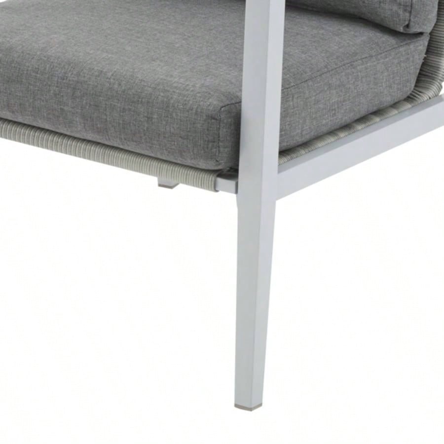 Silver Aluminum Lounge Chair with Sleek Rope Accents and Comfortable Cushions, Modern Outdoor and Indoor Spaces