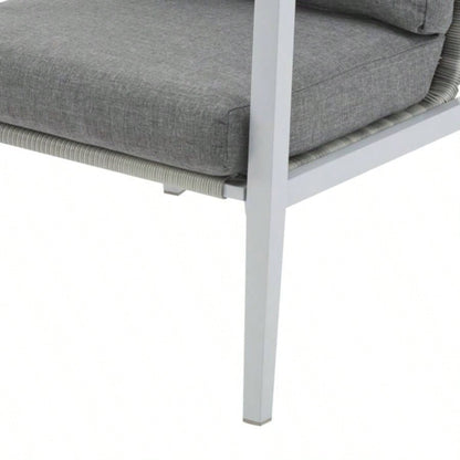 Silver Aluminum Lounge Chair with Sleek Rope Accents and Comfortable Cushions, Modern Outdoor and Indoor Spaces