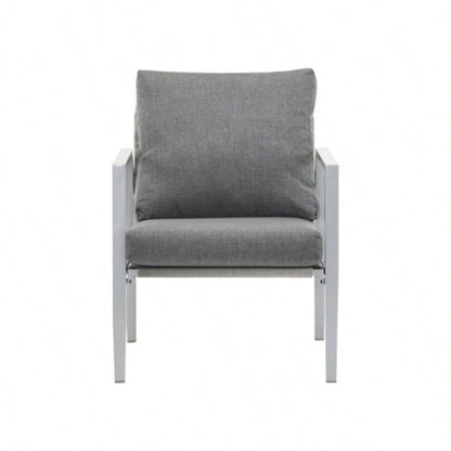 Silver Aluminum Lounge Chair with Sleek Rope Accents and Comfortable Cushions, Modern Outdoor and Indoor Spaces