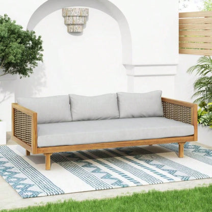3 SEATER DAYBED WITH RATTAN ARMS LIGHT CUSHION
