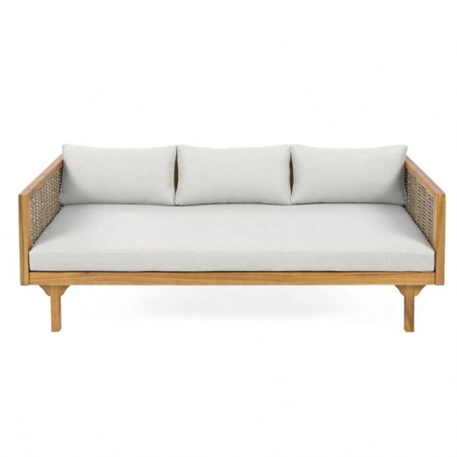 3 SEATER DAYBED WITH RATTAN ARMS LIGHT CUSHION
