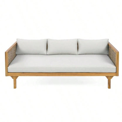 3 SEATER DAYBED WITH RATTAN ARMS LIGHT CUSHION