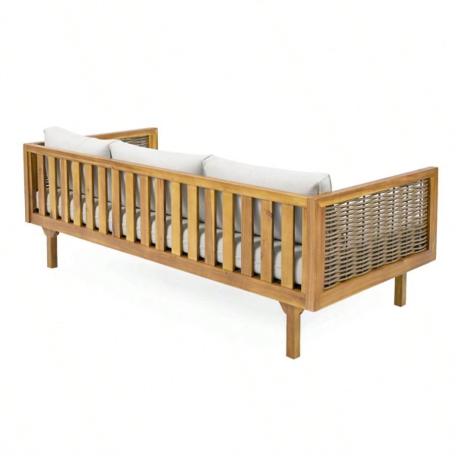 3 SEATER DAYBED WITH RATTAN ARMS LIGHT CUSHION