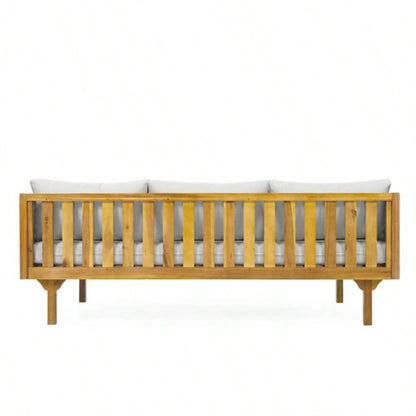 3 SEATER DAYBED WITH RATTAN ARMS LIGHT CUSHION