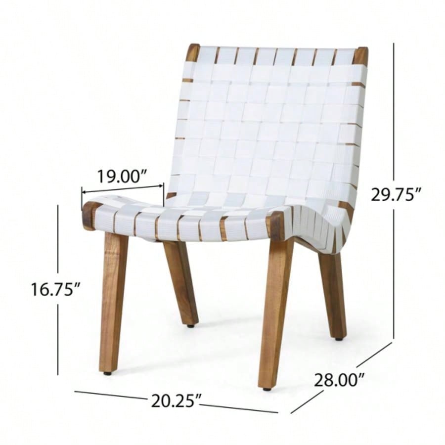 Outdoor Acacia Wood and Rope Weave 3 Piece Chat Set, White and Teak