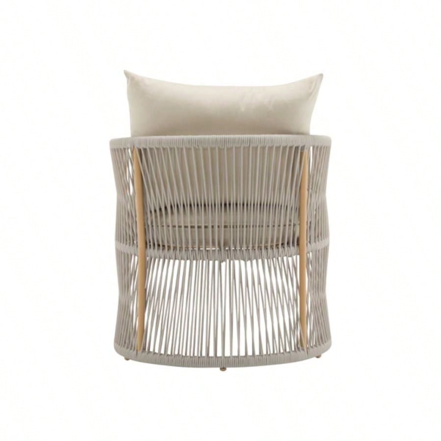 Modern Beige Curved Aluminum Lounge Chair with Stylish Rope - Weave Design and Cushioned Comfort, Outdoor Living