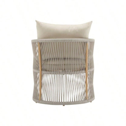 Modern Beige Curved Aluminum Lounge Chair with Stylish Rope - Weave Design and Cushioned Comfort, Outdoor Living