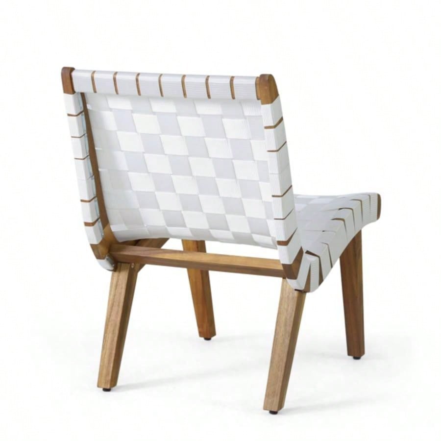 Outdoor Acacia Wood and Rope Weave 3 Piece Chat Set, White and Teak