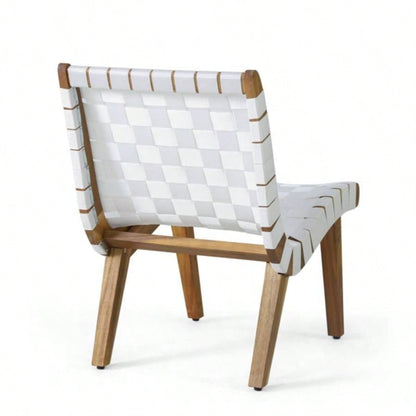 Outdoor Acacia Wood and Rope Weave 3 Piece Chat Set, White and Teak