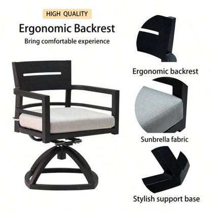 Outdoor Patio Aluminum Swivel Rocker 2PCS with Outdoor - grade Fabric Cushions, Ember Black