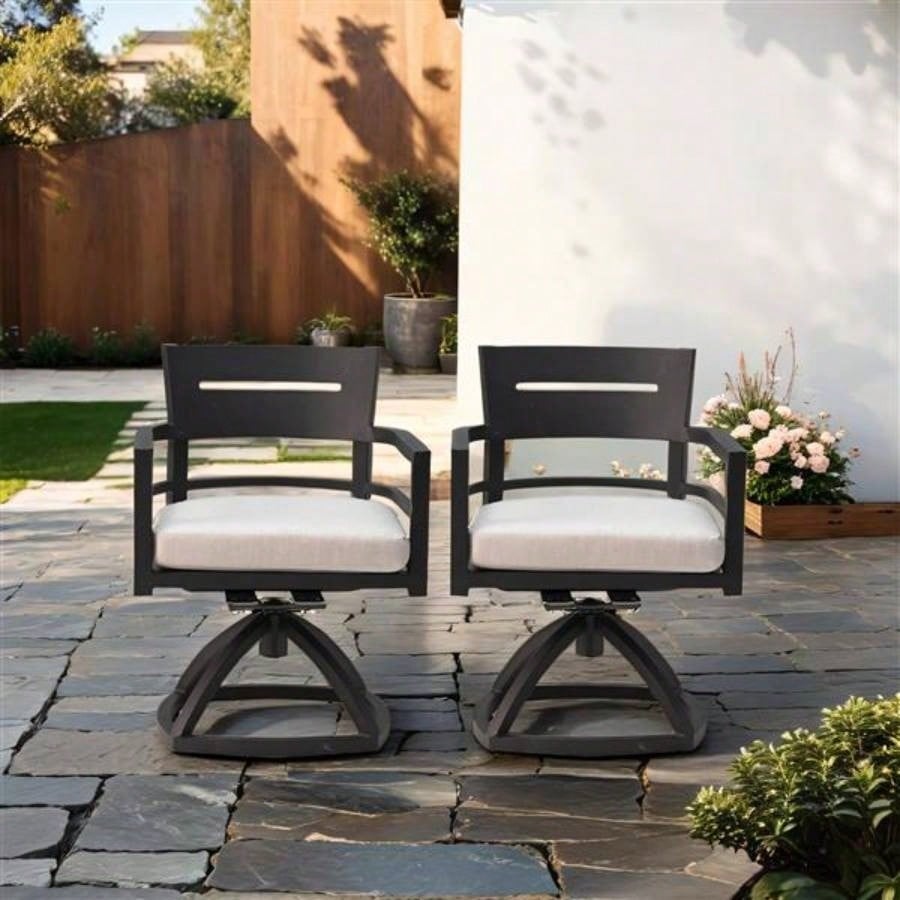Outdoor Patio Aluminum Swivel Rocker 2PCS with Outdoor - grade Fabric Cushions, Ember Black
