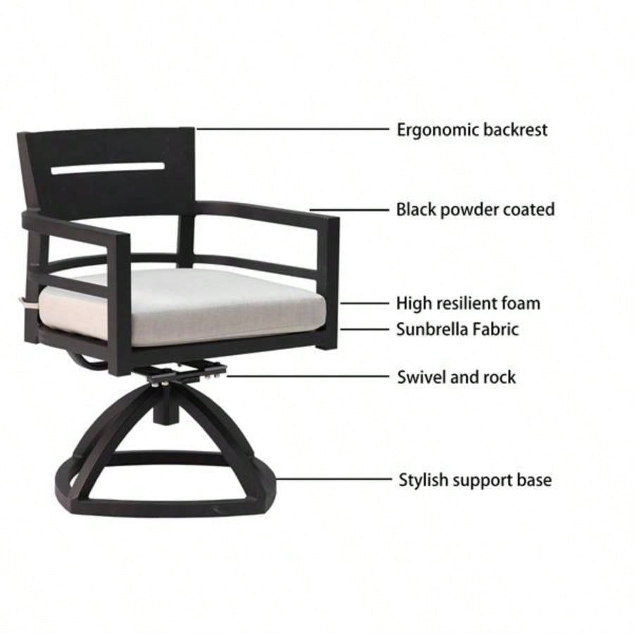 Outdoor Patio Aluminum Swivel Rocker 2PCS with Outdoor - grade Fabric Cushions, Ember Black