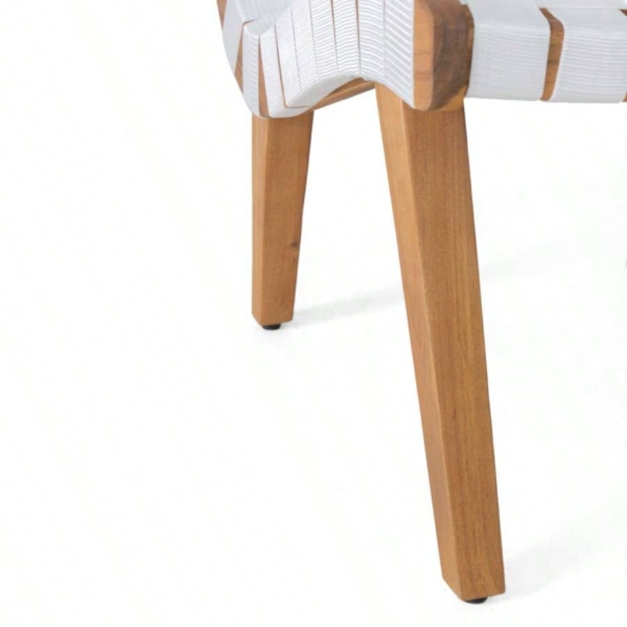 Outdoor Acacia Wood and Rope Weave 3 Piece Chat Set, White and Teak