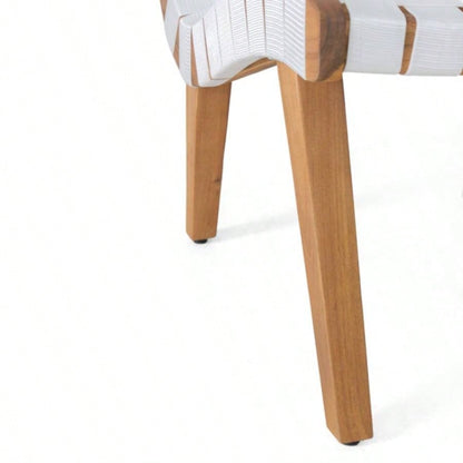 Outdoor Acacia Wood and Rope Weave 3 Piece Chat Set, White and Teak