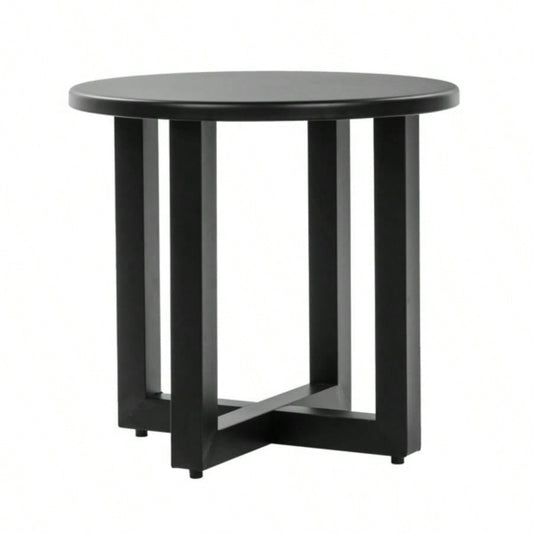 Outdoor Metal Round Table, Weather Resistant Patio End Table Side Table Coffee Bistro Table Indoor Outdoor, Black