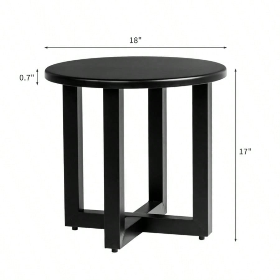 Outdoor Metal Round Table, Weather Resistant Patio End Table Side Table Coffee Bistro Table Indoor Outdoor, Black