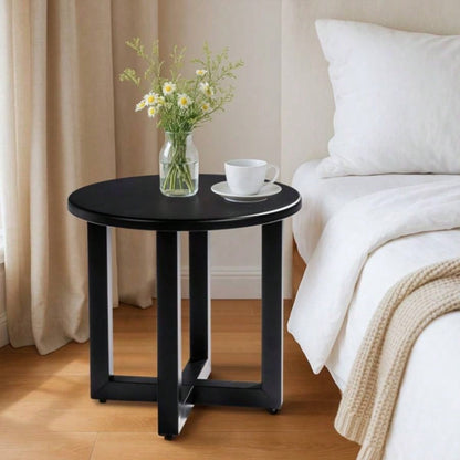 Outdoor Metal Round Table, Weather Resistant Patio End Table Side Table Coffee Bistro Table Indoor Outdoor, Black