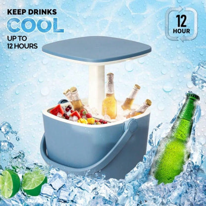 Outdoor Cooler Table, 4 Gallon Portable Cooler Side Table with Handle, Bottle Opener and Lift Top Lid, All - Weather Resistant Patio Cooler Cool Bar Camping, Picnic, Beach, Pool, Party