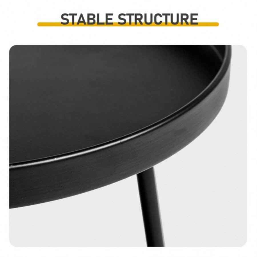 Patio Small Side Table, Round 2 Tier End Table, Metal Round Coffee Table Indoor Outdoor, Black