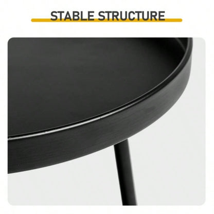 Patio Small Side Table, Round 2 Tier End Table, Metal Round Coffee Table Indoor Outdoor, Black