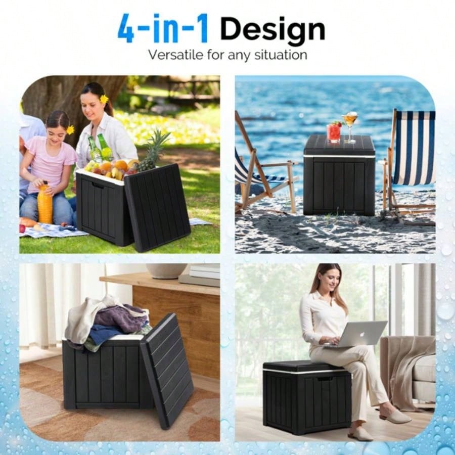 10 Gallon Cooler Side Table, Portable Chest with Built - in Handle, Multifunctional Cooler Outdoor Cocktail Side Table Camping, Picnic, Beach, Pool, Party